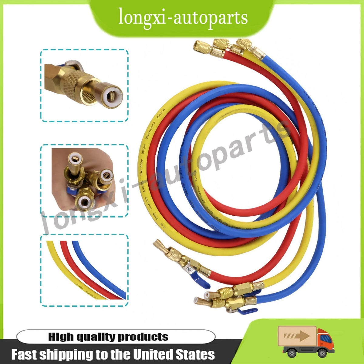 3-Pack 72" HVAC Charging Hose Set 1/4" for Automotive Applications