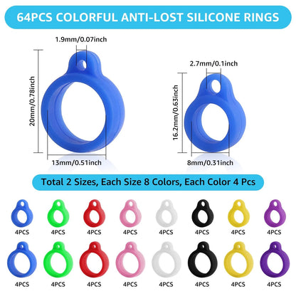 64PCS Anti-Lost Silicone Rubber Rings for Lanyard (Multicolor)
