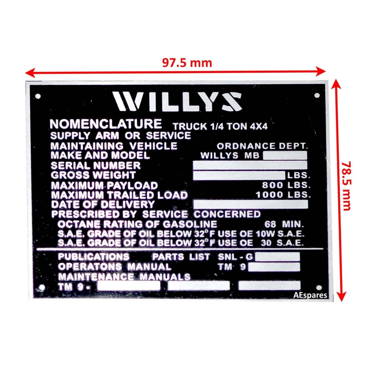 Set of 3 Dash Data Plates for Jeep Willys Ford CJ2A CJ3A CJ3