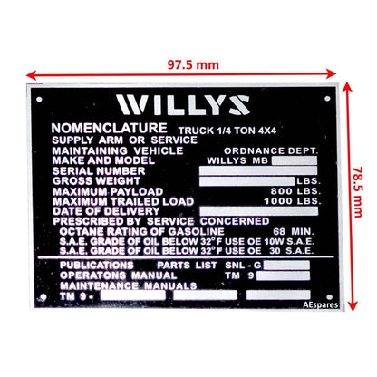 Set of 3 Dash Data Plates for Jeep Willys Ford CJ2A CJ3A CJ3
