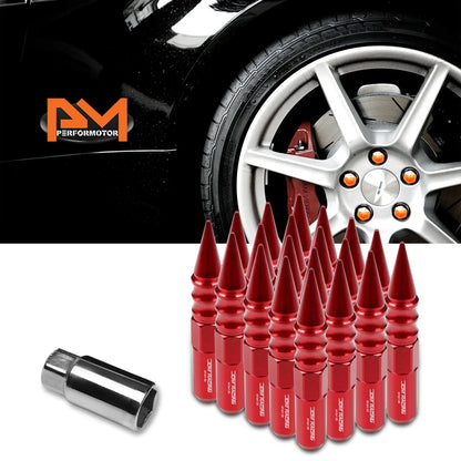 Set of 20 M12X1.5 Red JDM Spiked Hex Wheel Lug Nuts + 20mm Extension