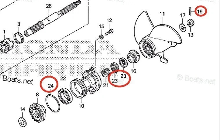 Lower Gearcase Seal Kit for Honda 25HP BF25D 30HP BF30D (91252-ZW4-003, 91351-ZV7-003)