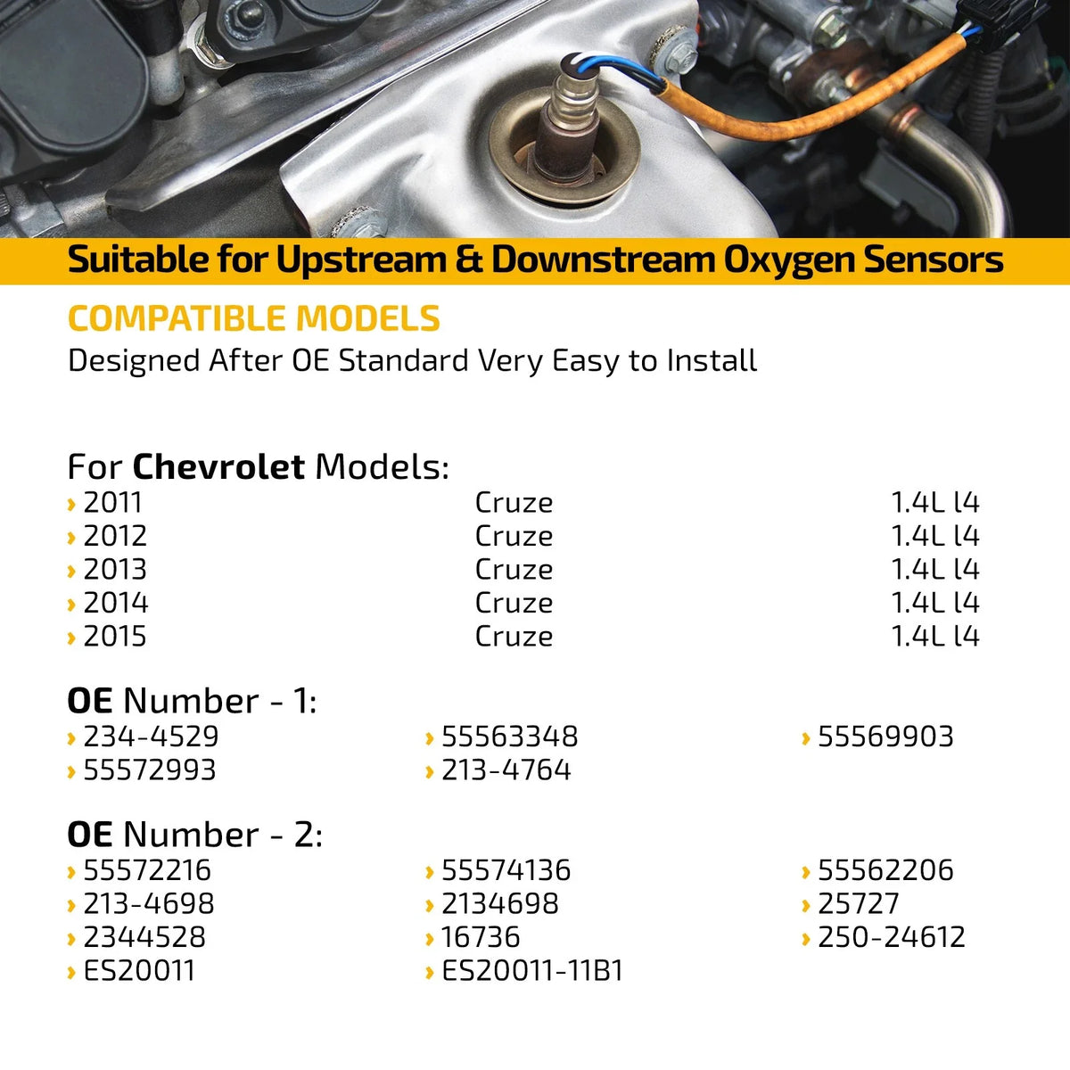 Set of 2 Oxygen Sensors for Chevrolet Cruze 1.4L (2011–2015)