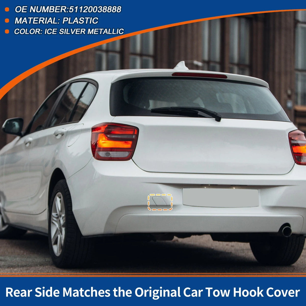 1 Pcs Rear Tow Hook Cover for BMW 1 Series (No. 51120038888) Ice Silver