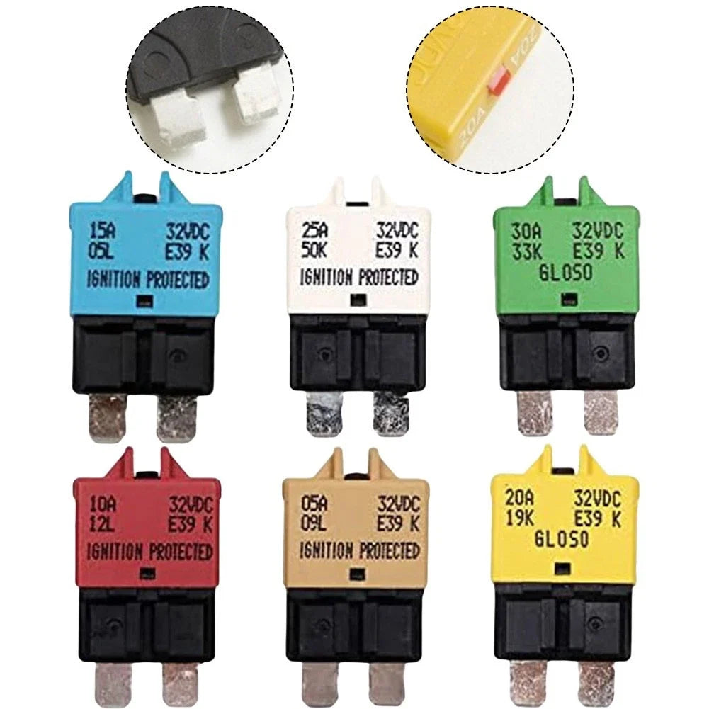 Set of 6 Manual Reset Fuses for Marine RV Truck Circuit Breakers 5A 30A