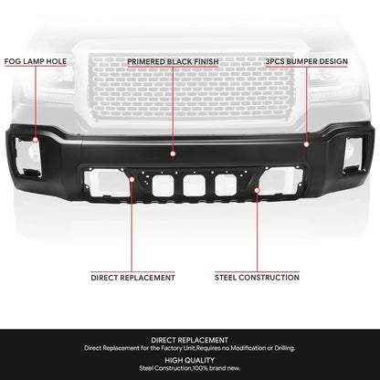 Front Bumper Face Bar for GMC Sierra 1500 (2014–2015) Black w/o Sensor Holes
