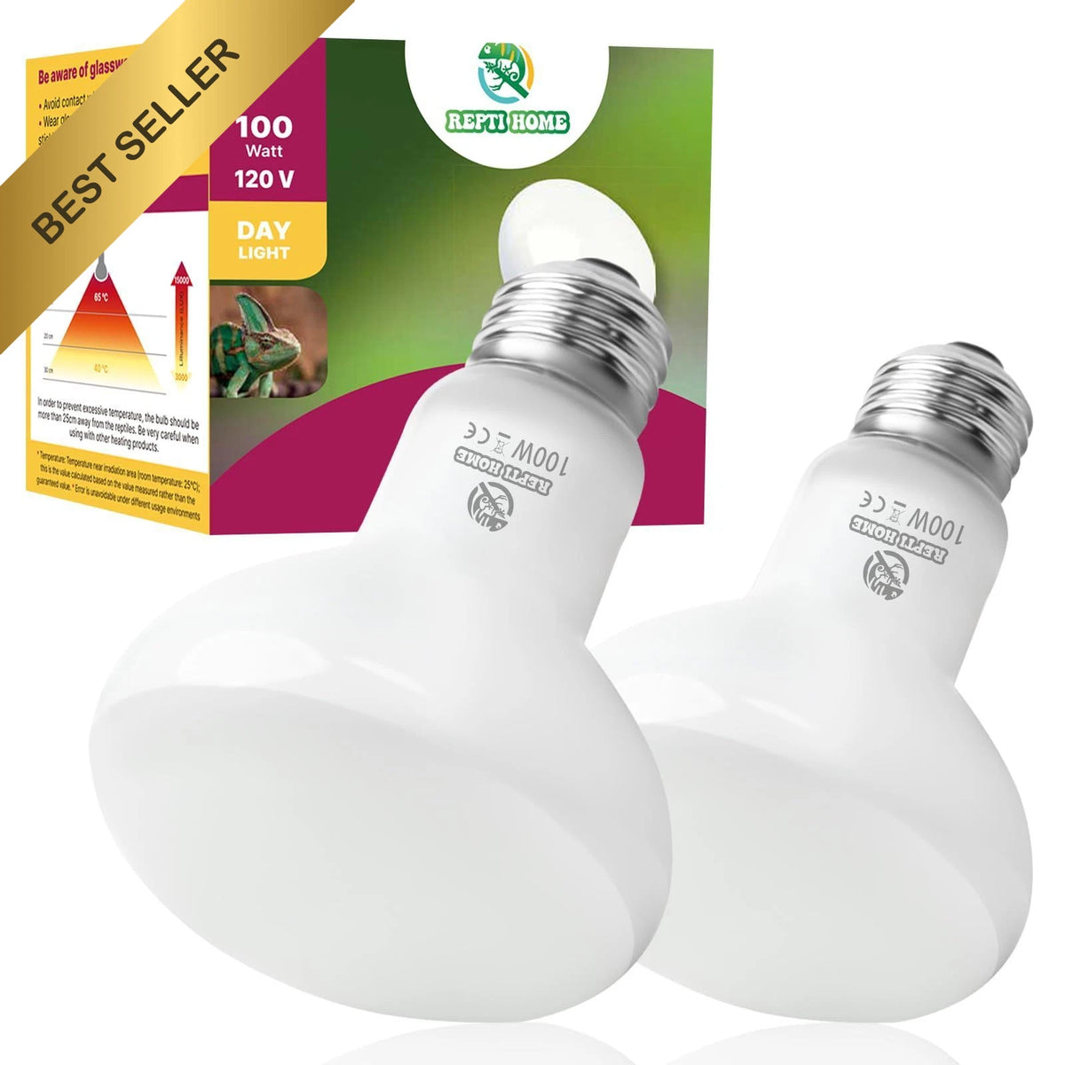 2 Pack 100W Reptile Heat Lamp Bulb for Bearded Dragon Turtle Snake