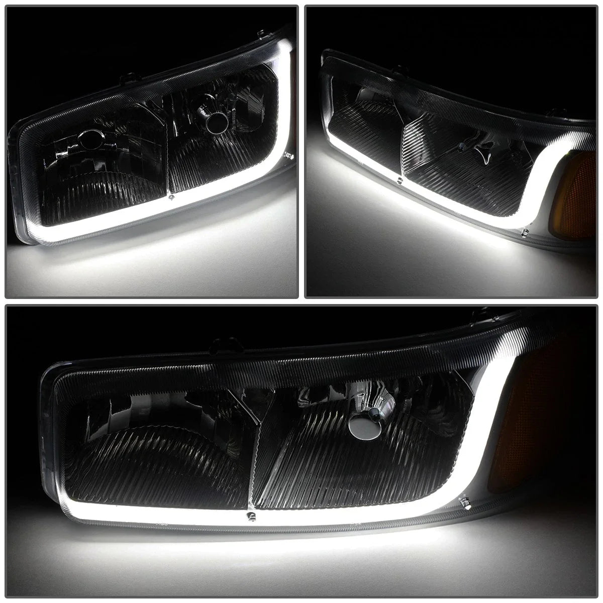 LED DRL Headlight Bumper Lamps Smoked Amber for GMC Sierra 1500 Denali (2002–2007)