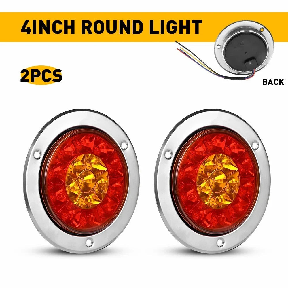 2X 4 Inch Round 16LED Red Amber LED Tail Lights for Truck