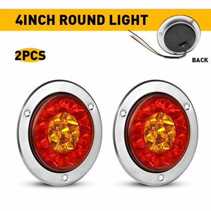 2X 4 Inch Round 16LED Red Amber LED Tail Lights for Truck