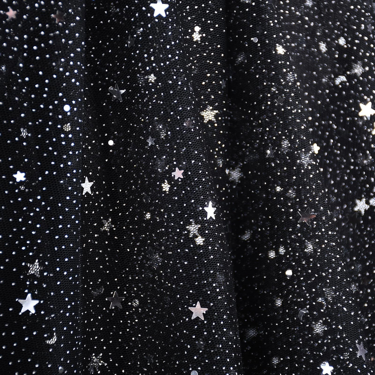 3 Yards Glitter Tulle Fabric Roll for Crafting (Silver Stars, Black)