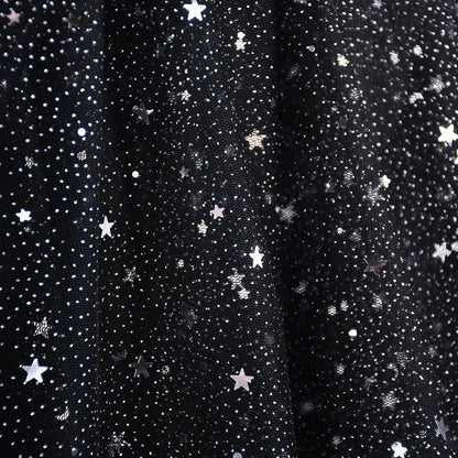 3 Yards Glitter Tulle Fabric Roll for Crafting (Silver Stars, Black)