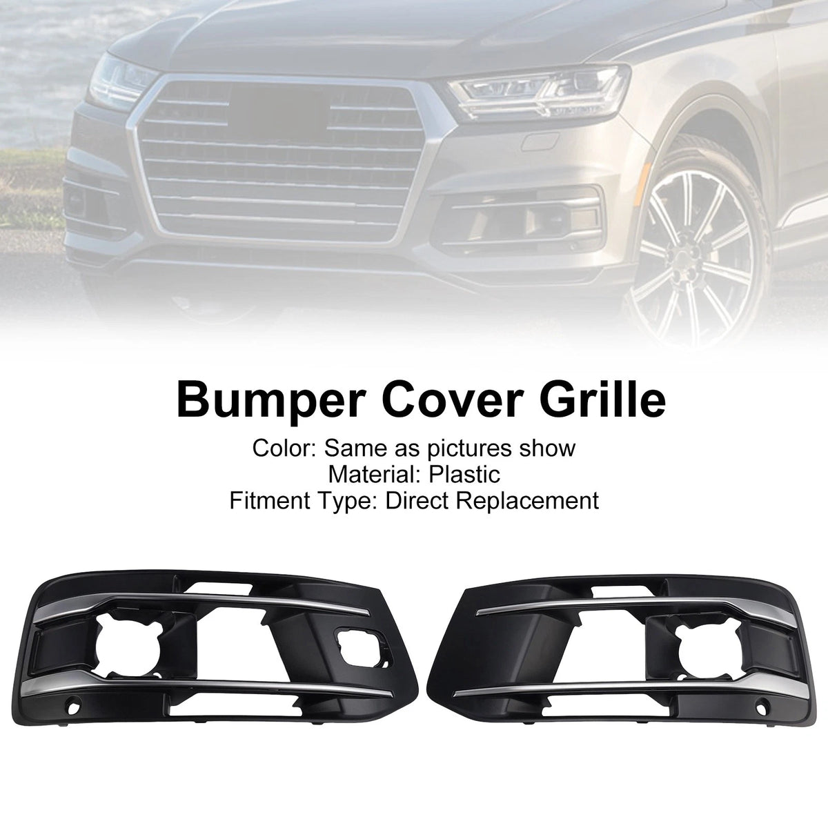 2X Front Bumper Fog Light Grille Cover for Audi Q7 (2016–2019) 4M0807682AA, 4M0807681AA