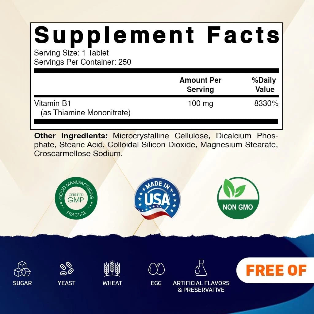 Vitamatic Vitamin B1 (Thiamine Mononitrate) 100mg - 500 Count