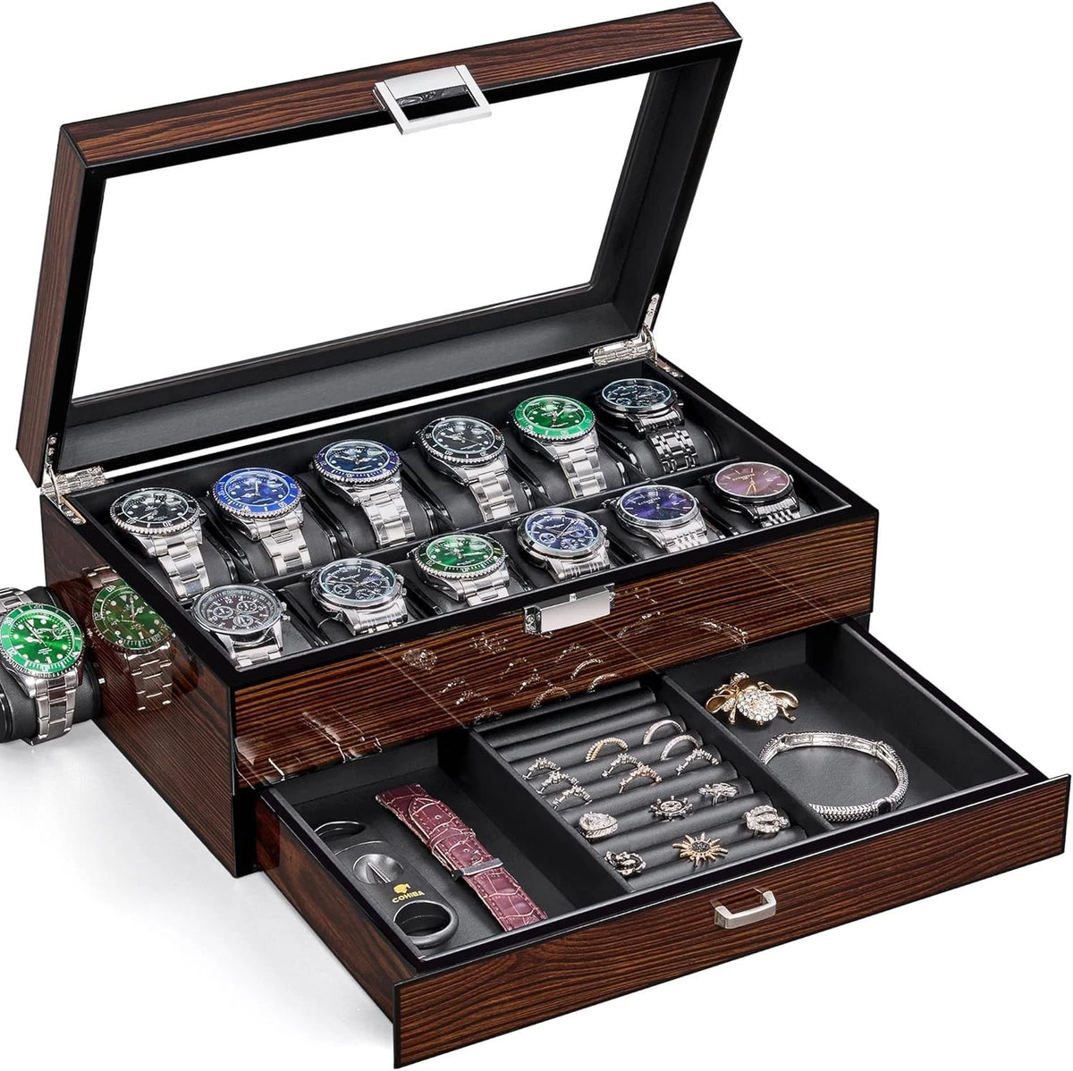 12 Slot Wooden Watch Box for Men (No Known Part Numbers)