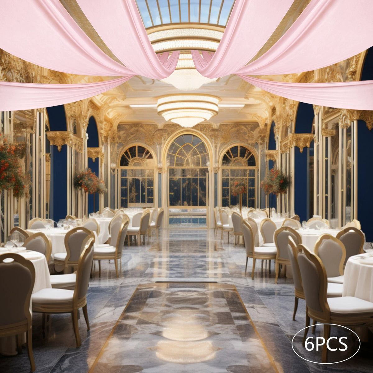 6pcs 5 x 20ft Premium Sheer Voile Ceiling Curtain Drapes for Weddings