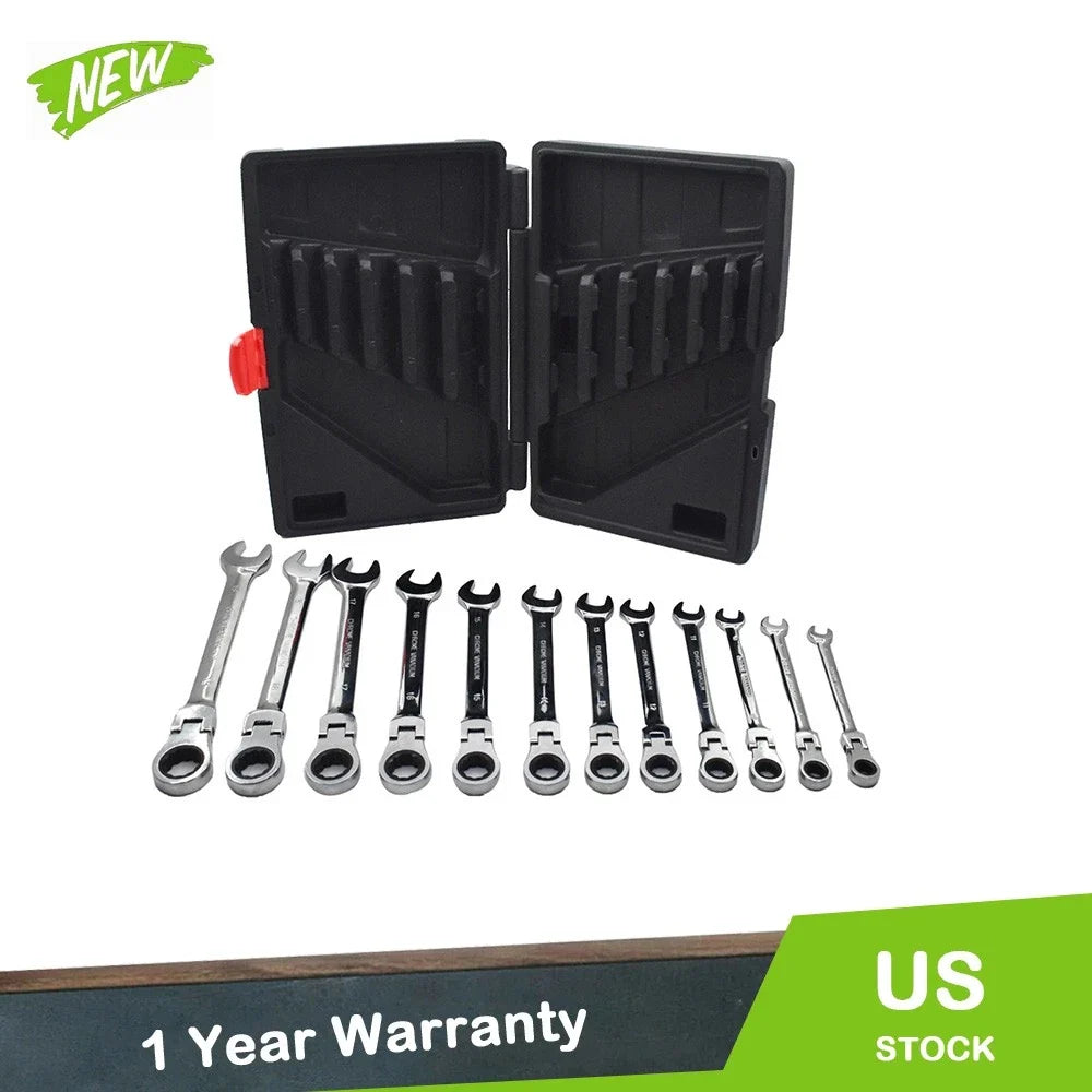 12-Pc Flexible Ratcheting Wrench Set for Metric Combination Spanner (8-19mm)