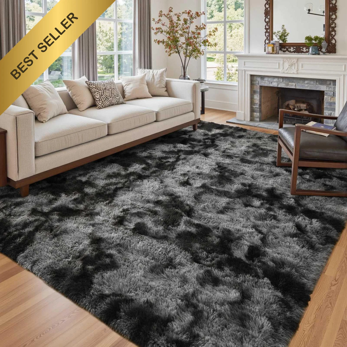 Large Shag Rug 6x9 Ft Dark Grey Ultra Soft for Living Room