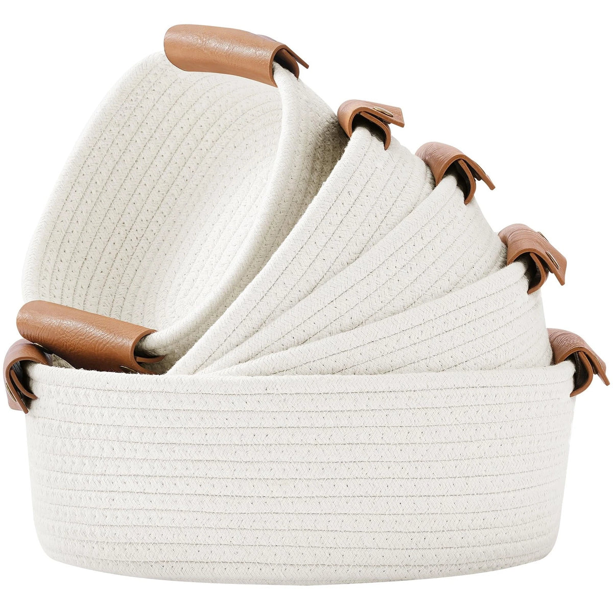 5 Piece Storage Basket Set with Detachable Leather Handle