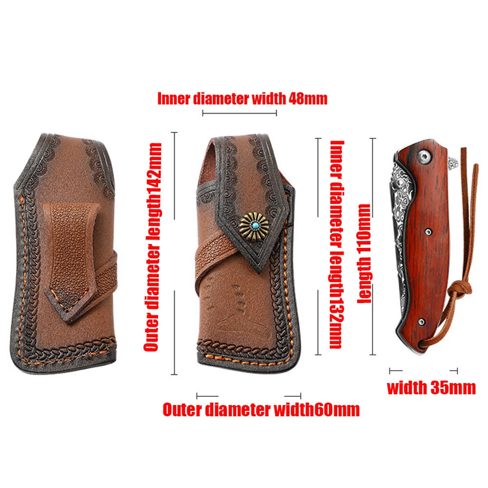 4Pcs Handmade Carved Cow Leather Sheath for Folding Knife Cover Pouch