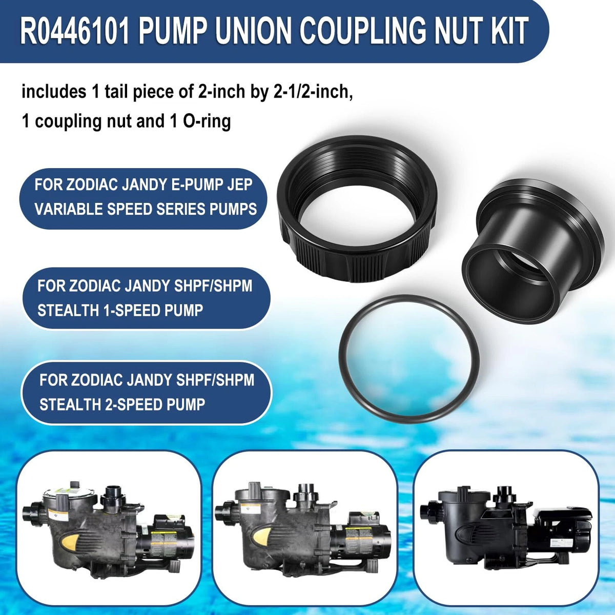 2" x 2.5" Tail Piece with O-Ring and Coupling Nut for Zodiac Jandy