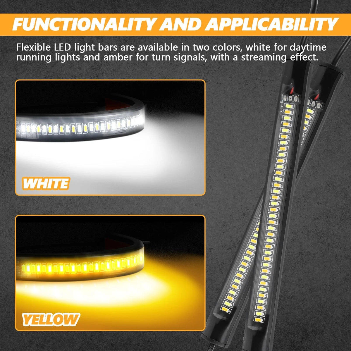 2X Flexible LED Turn Signal Light for Motorcycle (White+Amber)