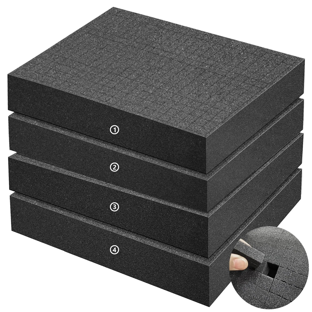 4 Pack Gun Case Foam Inserts 16x12x2 Inch, Black