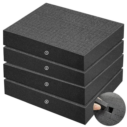 4 Pack Gun Case Foam Inserts 16x12x2 Inch, Black
