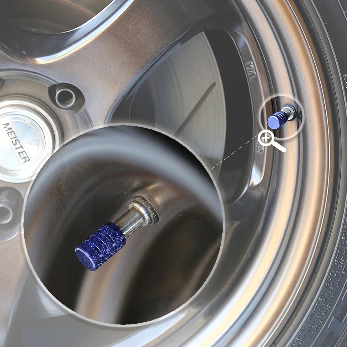 Set of 4 Blue Aluminum Tire Stem Caps for Universal Vehicles