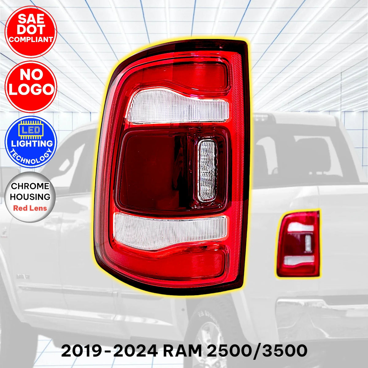 LED Tail Light Bezel for RAM 2500 3500 (2019–2024) LH, w/o Blind Spot