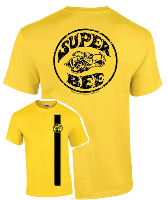 Dodge Super Bee T-Shirt Yellow Racing Stripe Emblem for Men (1968–1971)