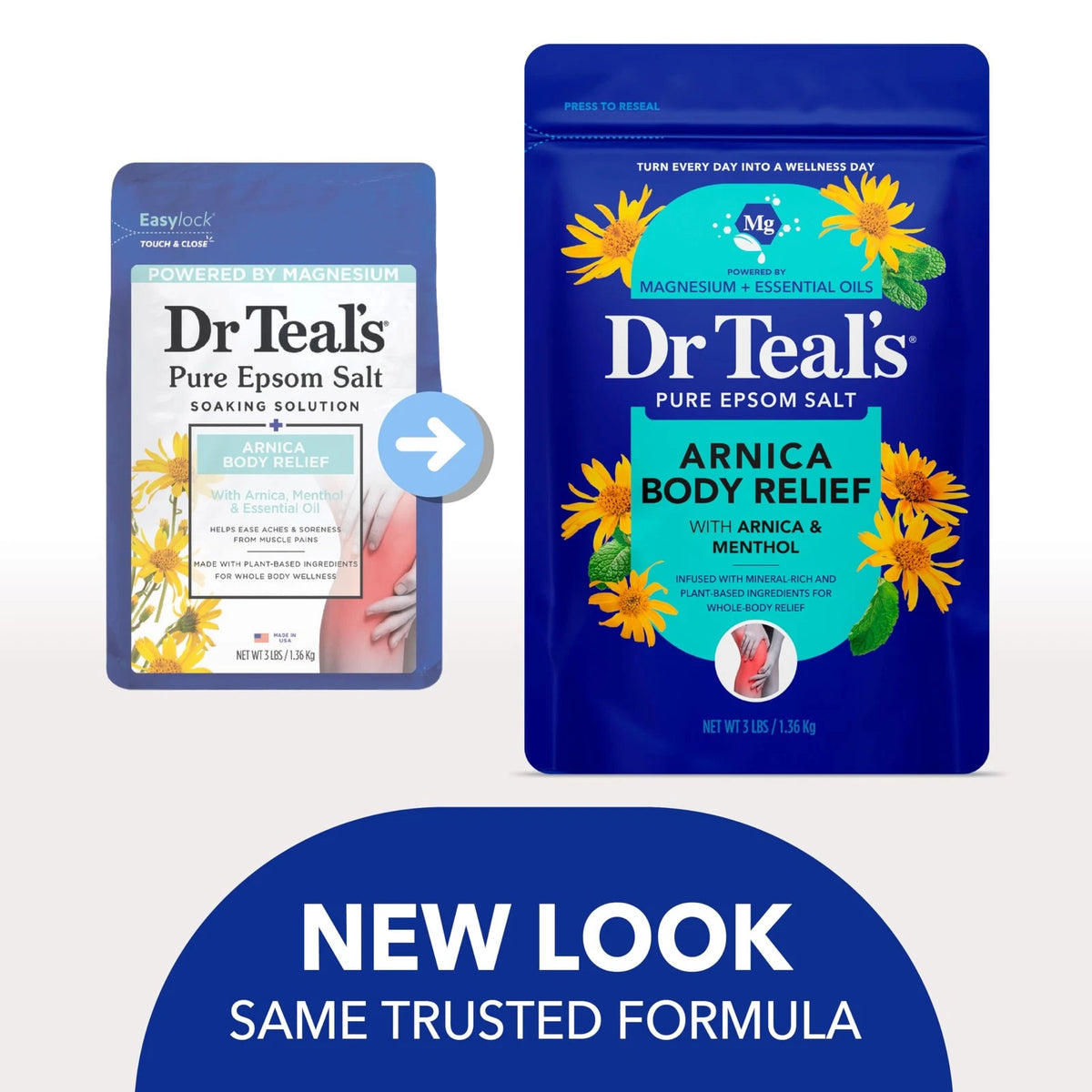 Dr Teal's Epsom Salt Magnesium Soak, Arnica Body Relief with Menthol (3 Pack)
