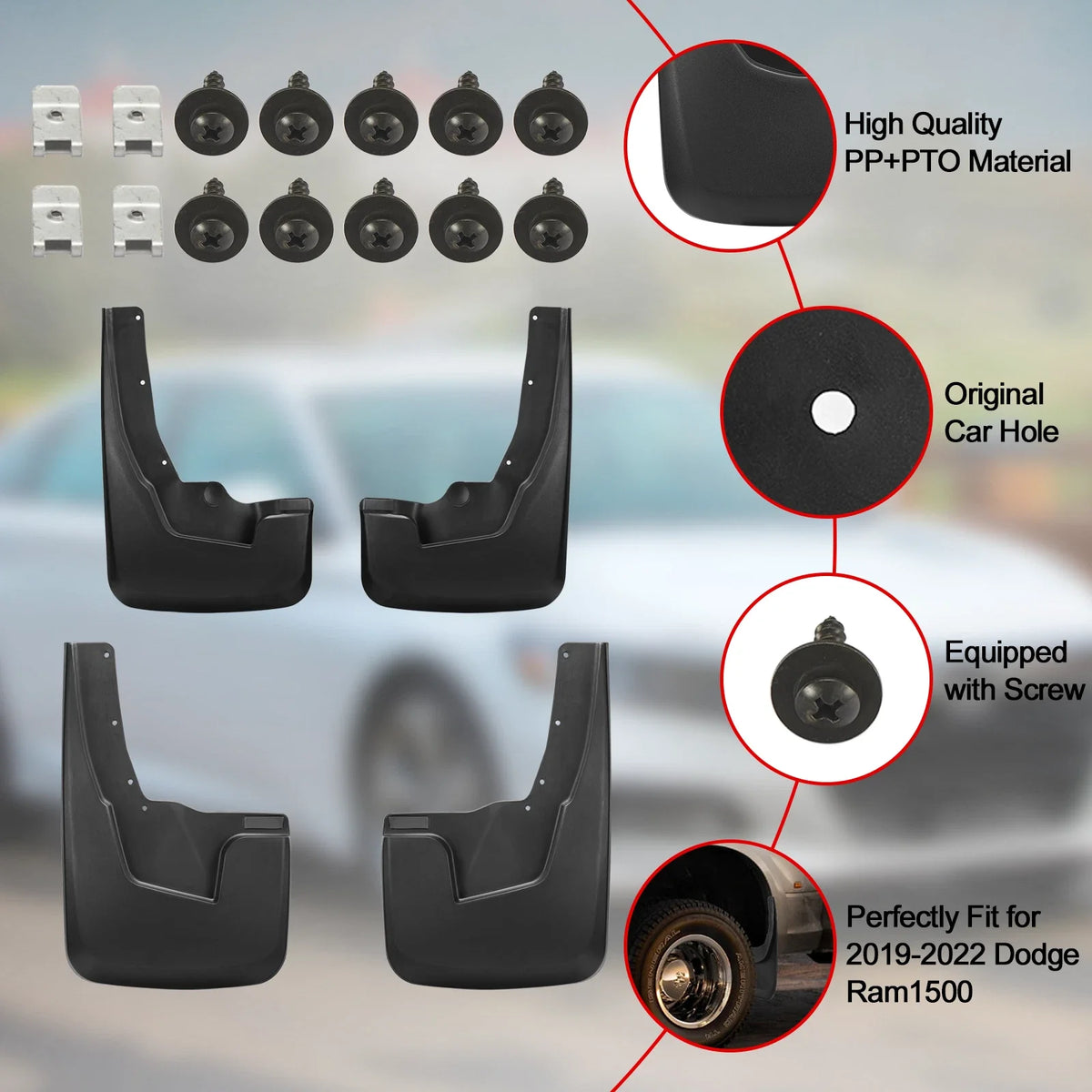 Splash Guards Set of 4 for 2019–2024 Ram 1500 (3.6L, 5.7L, 6.2L, 3.0L) Front & Rear