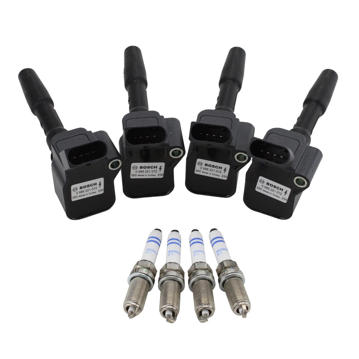 Set of 4 Ignition Coils & 4 Spark Plugs for Bosch 1.8L 2.0L L4 AWD FWD