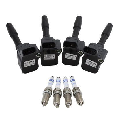 Set of 4 Ignition Coils & 4 Spark Plugs for Bosch 1.8L 2.0L L4 AWD FWD