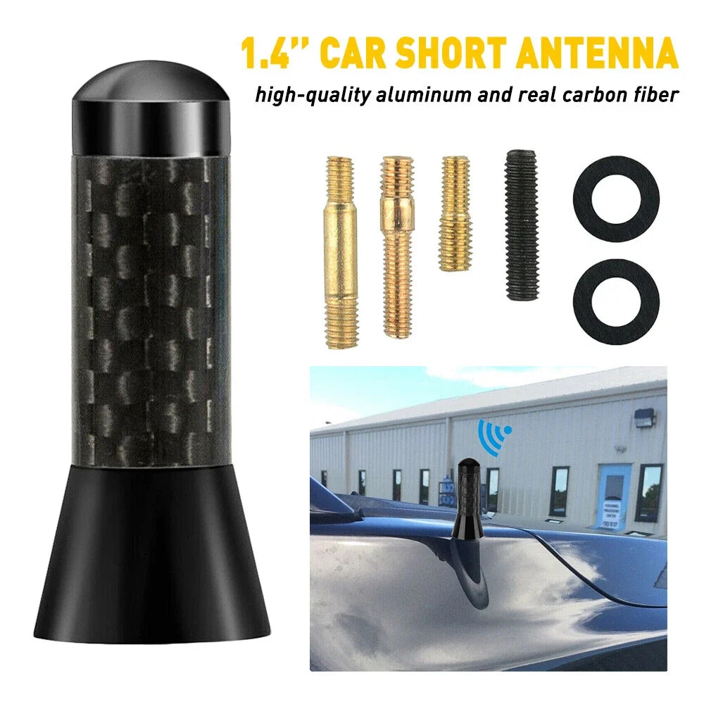 1.4" Short Black Real Carbon Fiber AM/FM Radio Antenna for