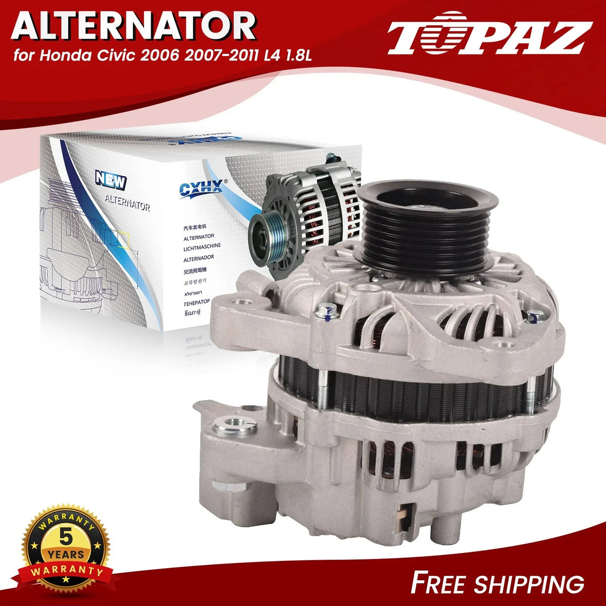 Alternator for Honda Civic (2006–2011) 1.8L 80 Amp 12V 7 Groove Pulley