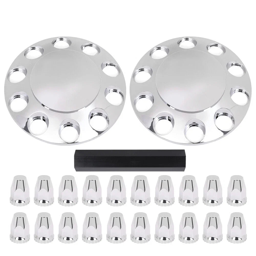 Set of 2 Silver Front Axle Wheel Covers for Semi Truck