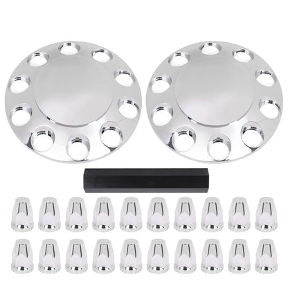Set of 2 Silver Front Axle Wheel Covers for Semi Truck