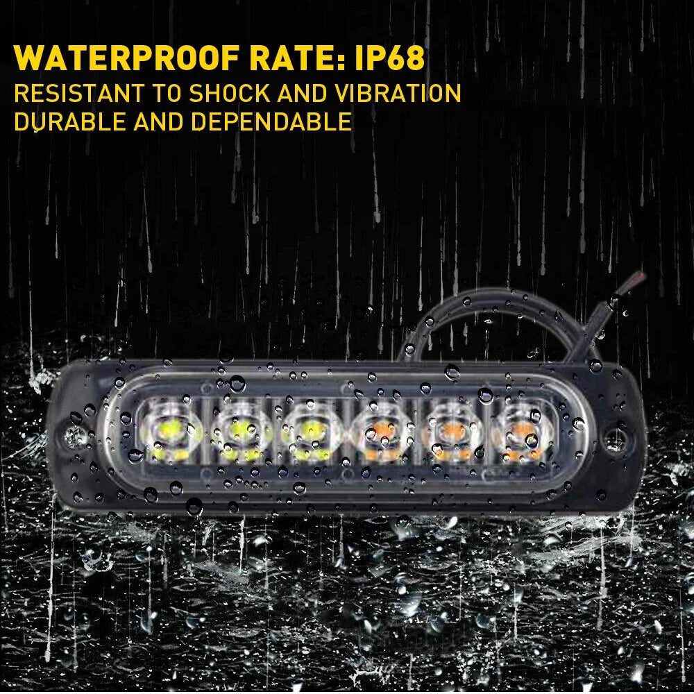 6LED Strobe Light Beacon for Universal Vehicles (White Amber)