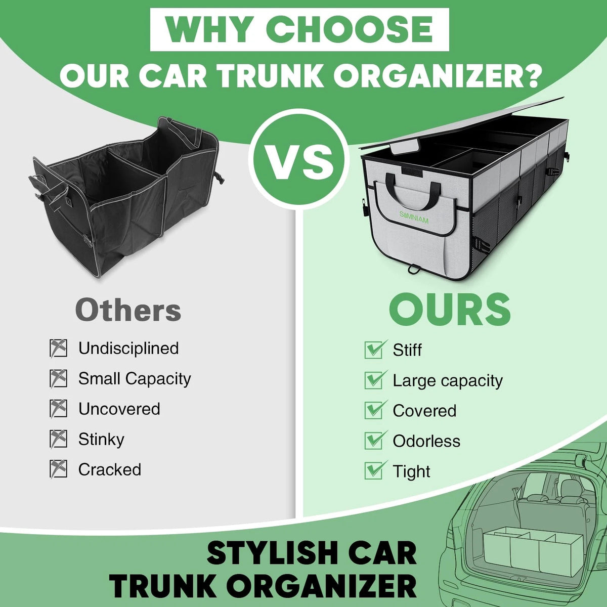 Car Trunk Organizer with Insulated Grocery Bag for Universal Fit (110L)