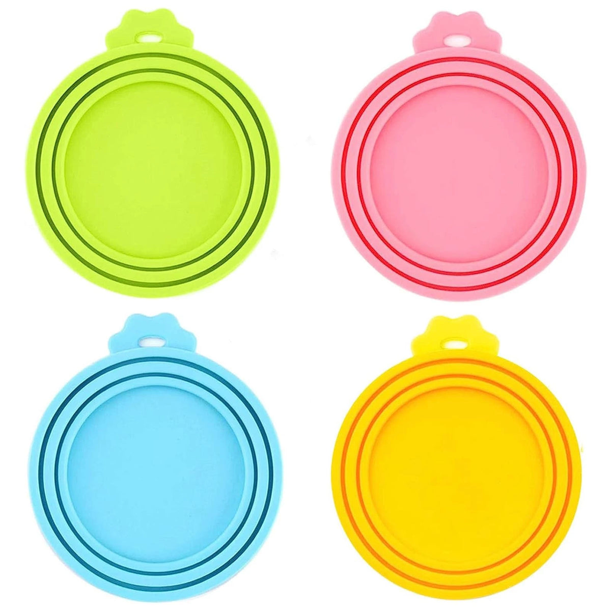 Set of 4 Silicone Pet Food Can Lids - Multiple Sizes (Blue, Green, Orange, Pink)