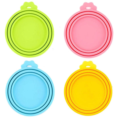 Set of 4 Silicone Pet Food Can Lids - Multiple Sizes (Blue, Green, Orange, Pink)