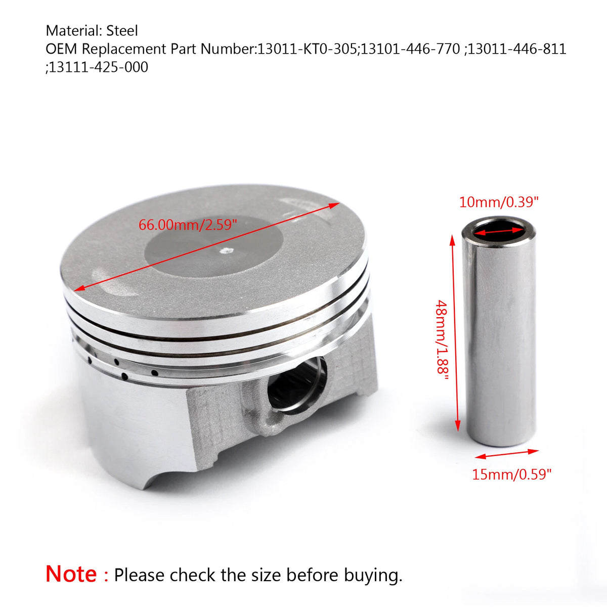 0.50MM Piston for Honda XL200 XR200R XR200 (1980–2002) M562-A013-C