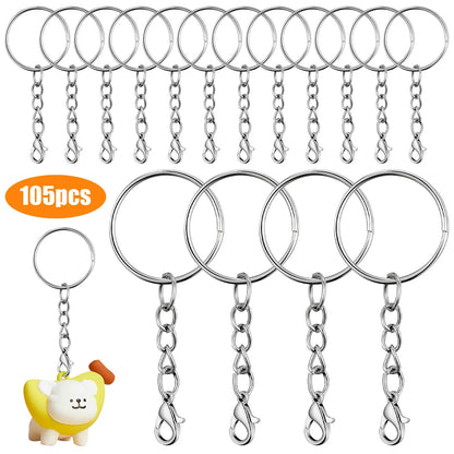 105PCS Metal Keychain Rings with Chain & Lobster Clasp for DIY Crafts