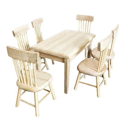 1/12 Scale Wooden Dollhouse Dining Room Furniture Set - Table & Chairs