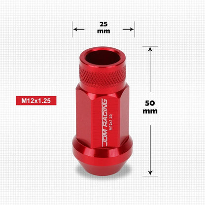 Set of 20 M12X1.25 Red Open End Cone Seat Hex Wheel Lug Nuts + Extensions 25mm