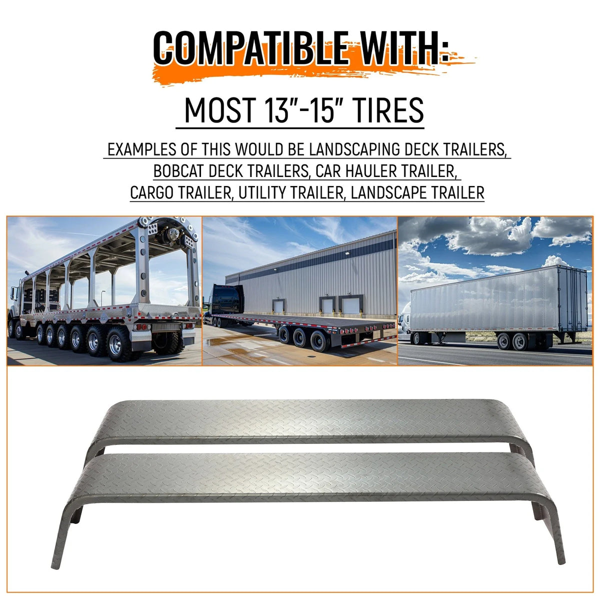 Set of 2 Diamond Tread Plate Double Tandem Axle Trailer Fenders 10-1/4"x72-7/8"x13"