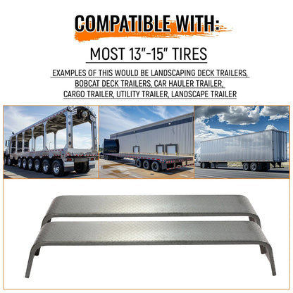 Set of 2 Diamond Tread Plate Double Tandem Axle Trailer Fenders 10-1/4"x72-7/8"x13"