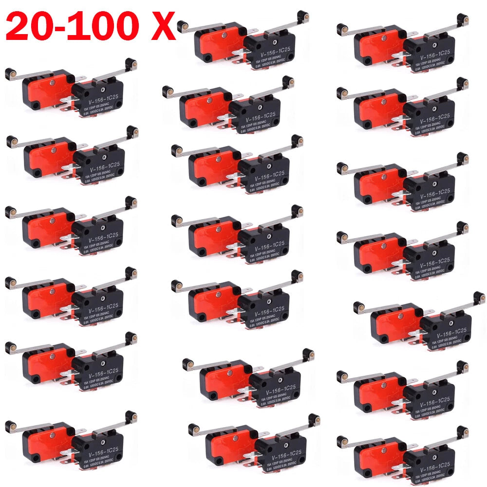 20-100X Micro Limit Switch V-156-1C25 with Roller Lever 15A 125/250VAC